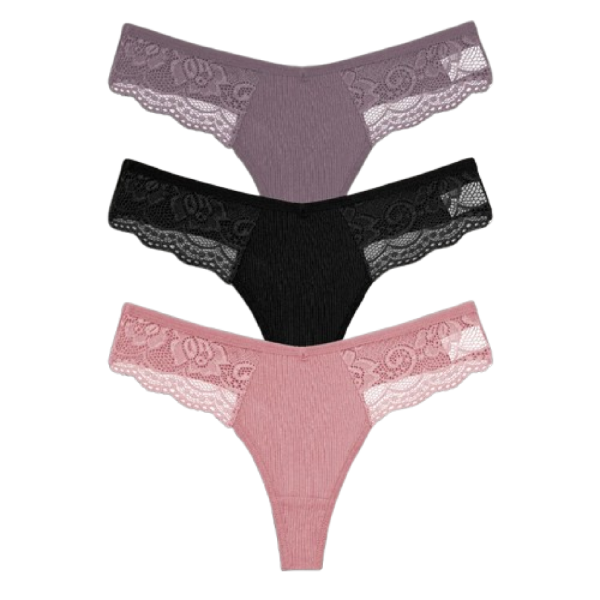 3-Pack Lace Cotton Thongs - KOKOOSH