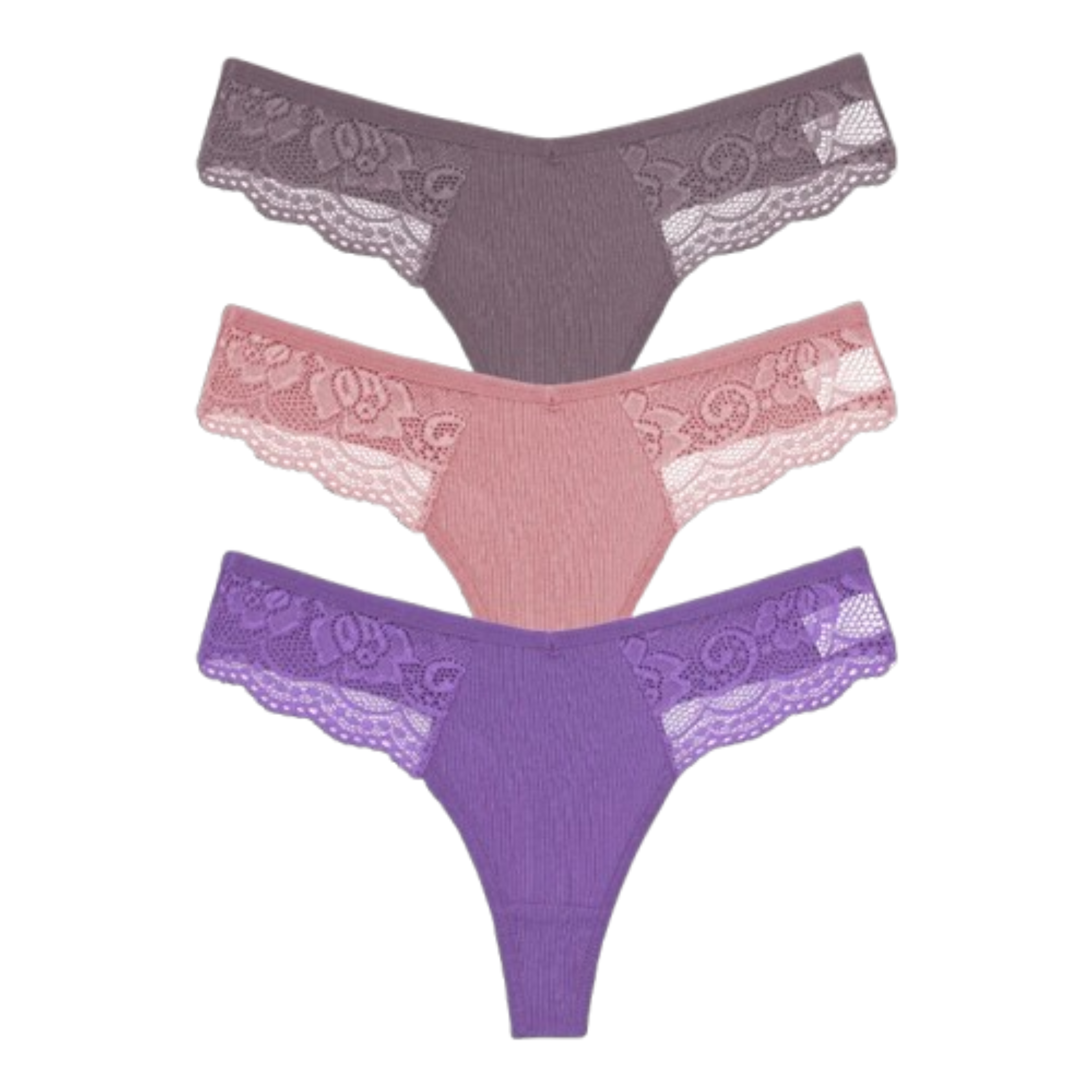3-Pack Lace Cotton Thongs - KOKOOSH