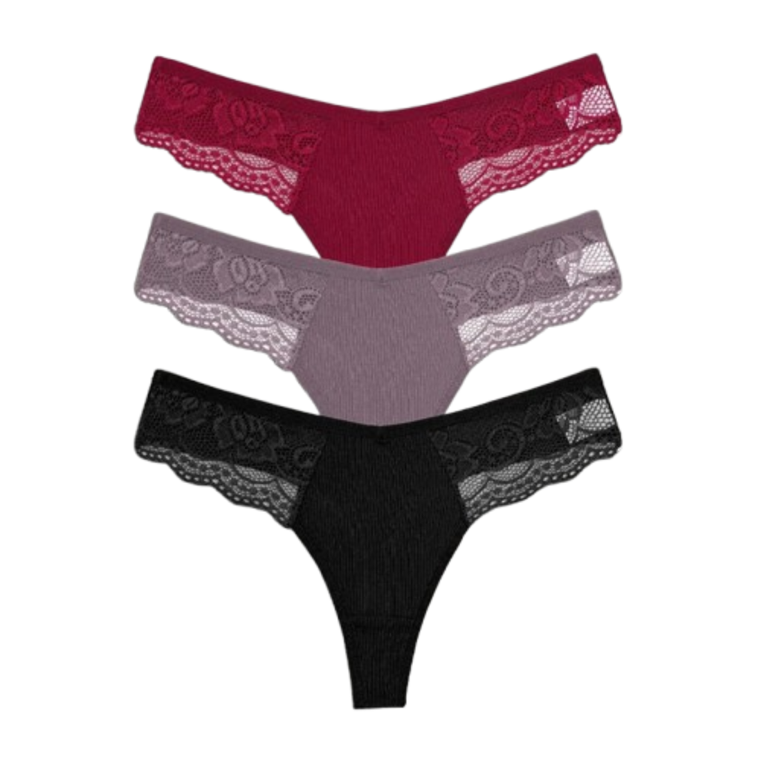 3-Pack Lace Cotton Thongs - KOKOOSH