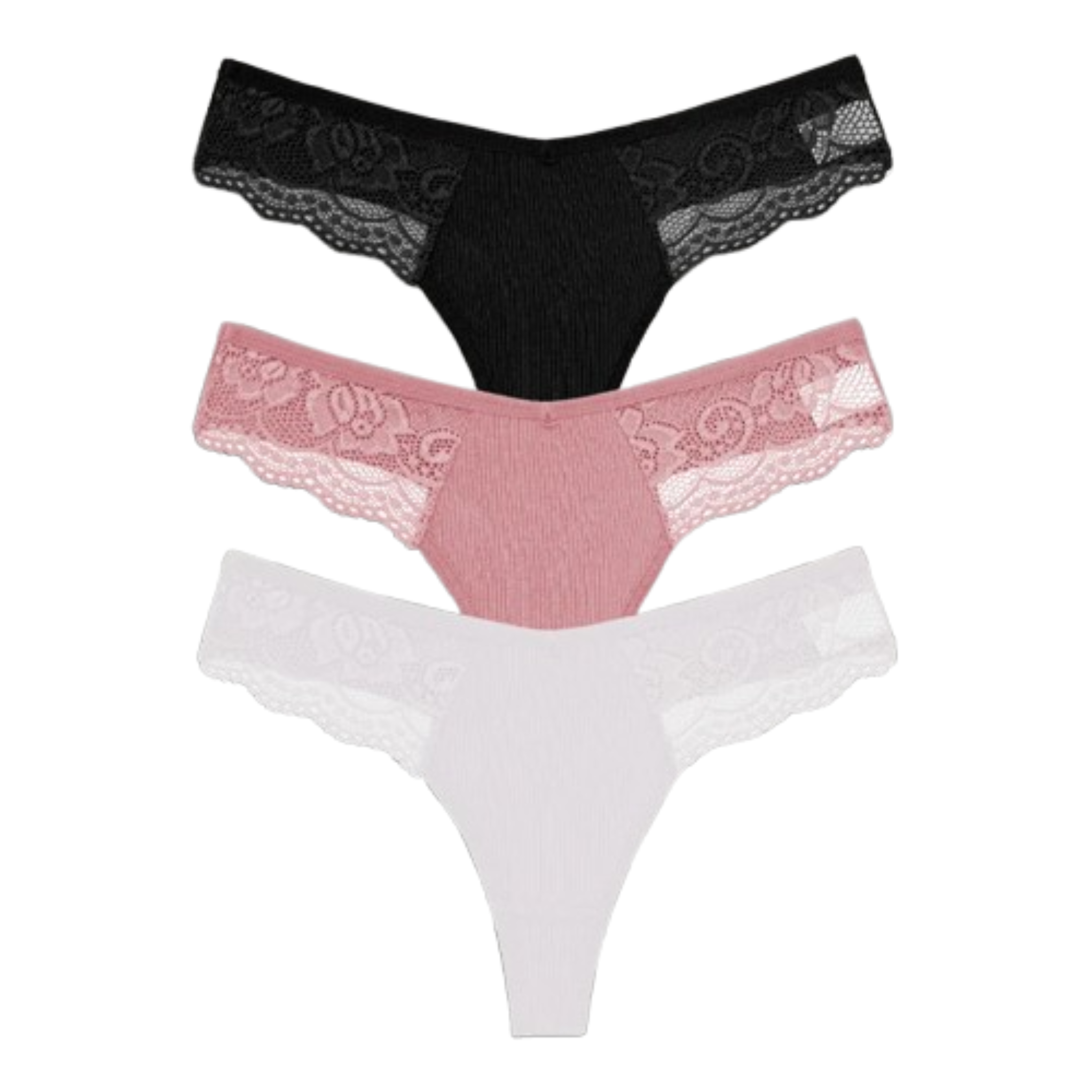 3-Pack Lace Cotton Thongs - KOKOOSH