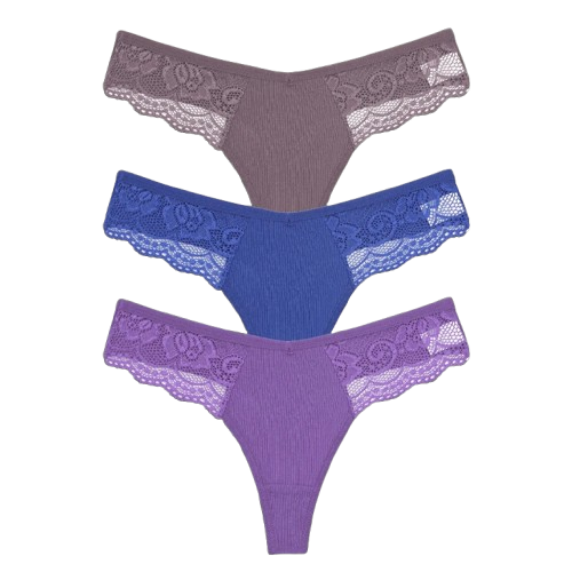 3-Pack Lace Cotton Thongs - KOKOOSH