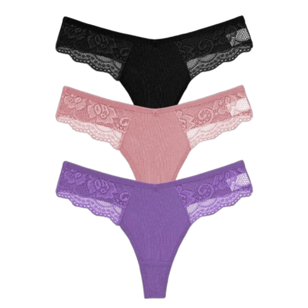 3-Pack Lace Cotton Thongs - KOKOOSH