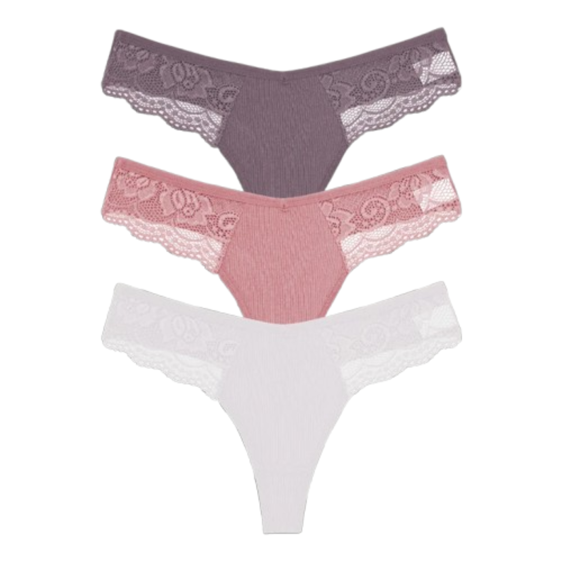 3-Pack Lace Cotton Thongs - KOKOOSH