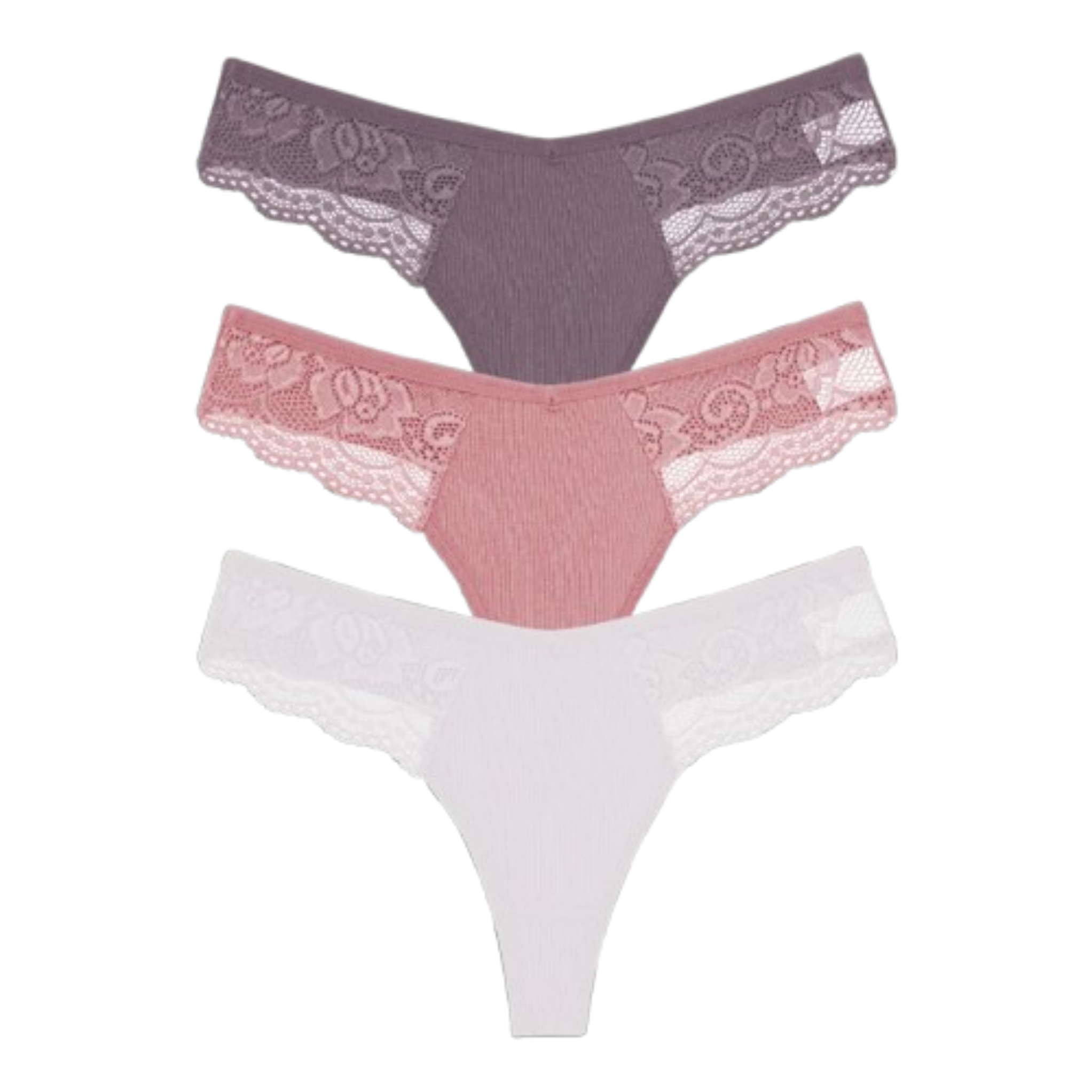 3-Pack Lace Cotton Thongs - KOKOOSH