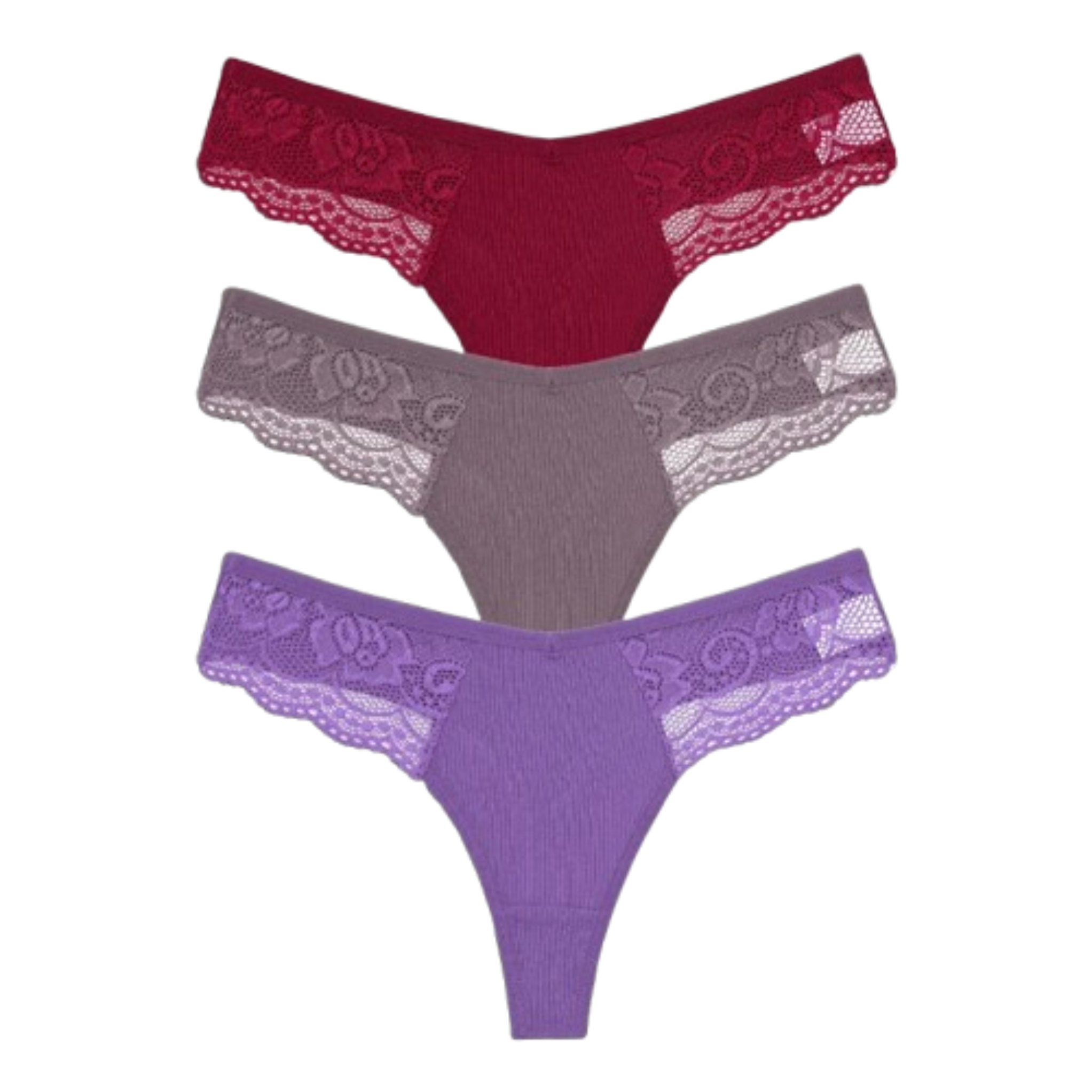 3-Pack Lace Cotton Thongs - KOKOOSH