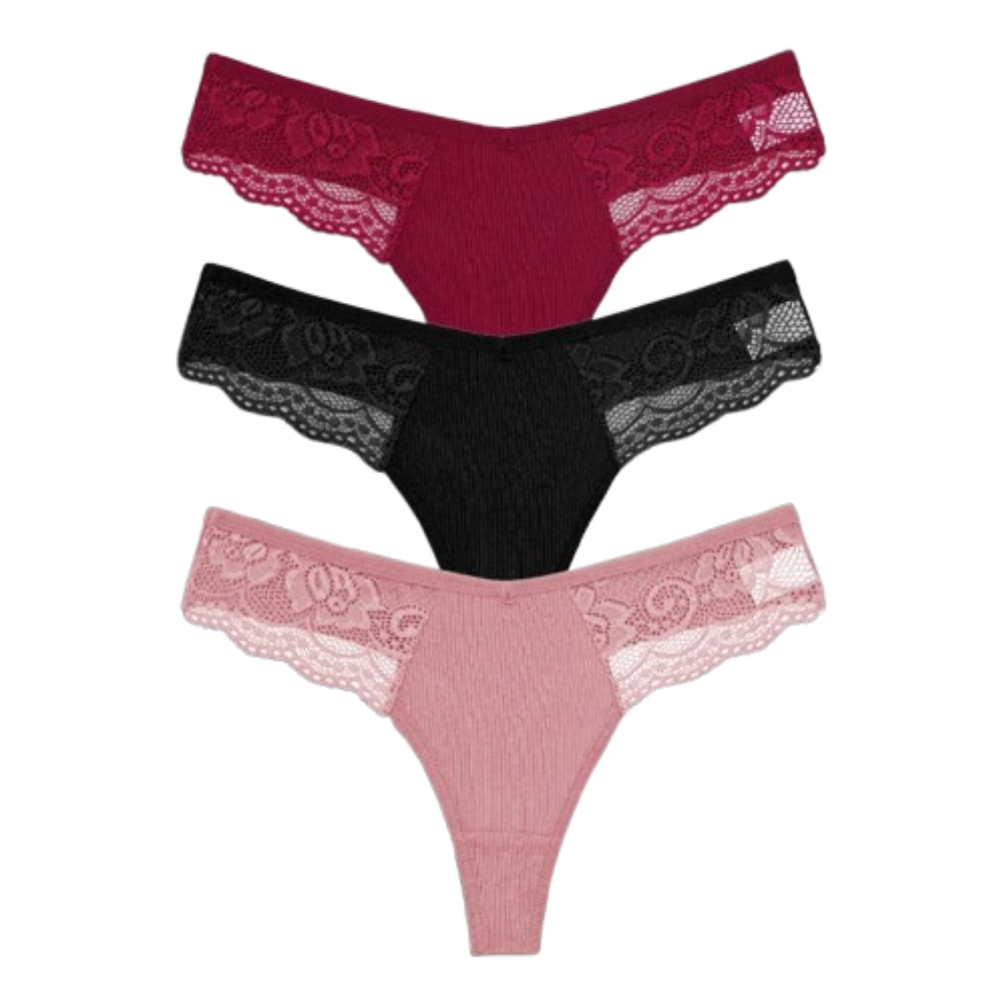 3-Pack Lace Cotton Thongs - KOKOOSH